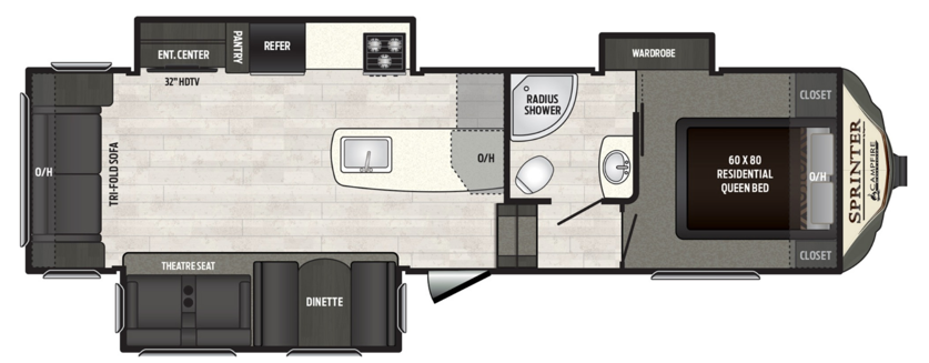 Floor plan of the Keystone Sprinter Campfire 29FWRL